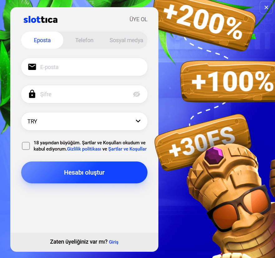 Örnek Slottica Casino'da kayıt süreci nasıl işler